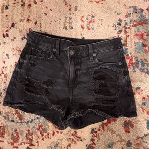 Distressed Black Denim Shorts